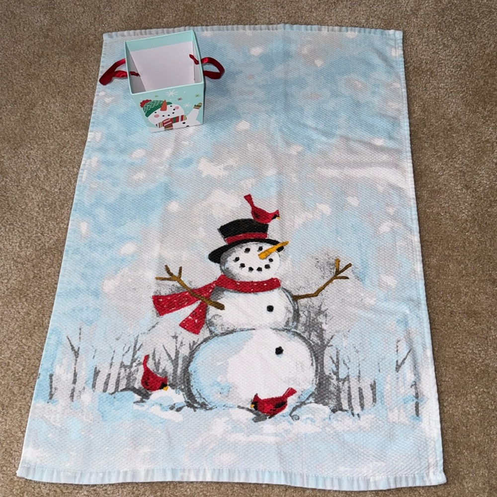 Snowman Kitchen Towel & Gift Pail, EUC